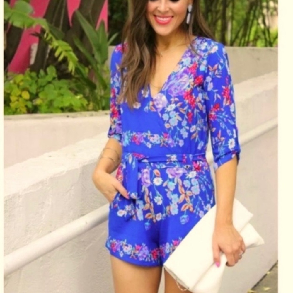 Goodnight Macaroon Blue Floral Jumpsuit